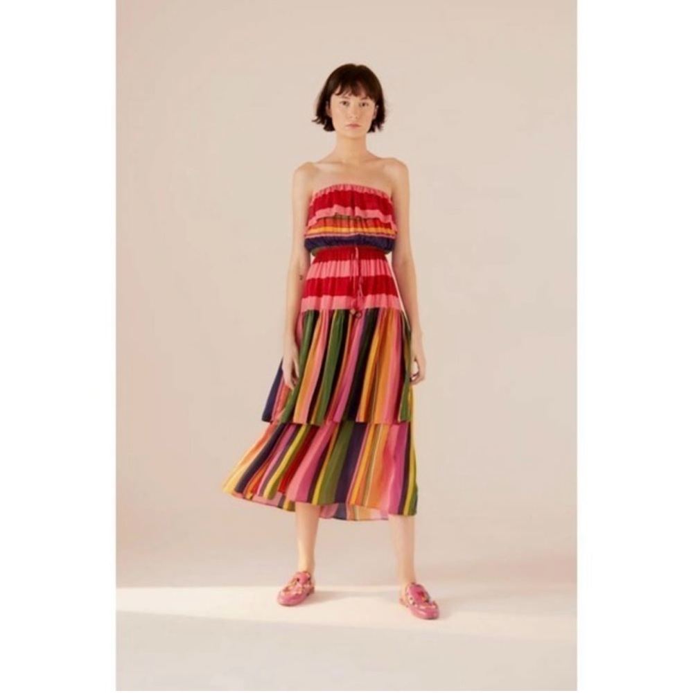 Farm Rio Mixed Striped Multi-color Strapless dress